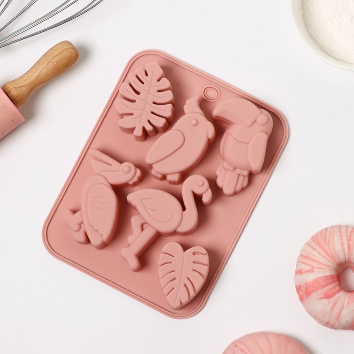 Форма для выпечки Доляна «Тропики», силикон, 18×14×2,5 см, цвет розовый Форма для выпечки Доляна «Тропики», силикон, 18×14×2,5 см, цвет розовый