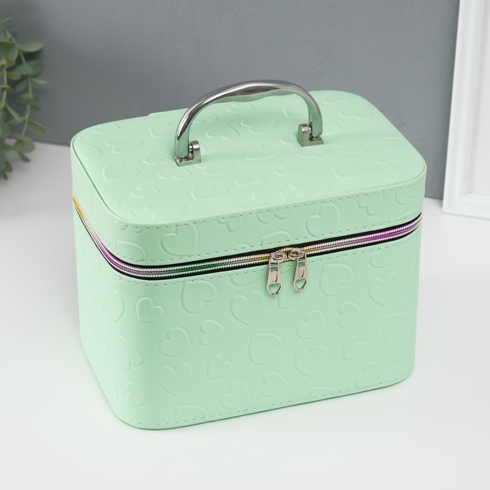 Шкатулка кожзам с зеркалом Шкатулка кожзам с зеркалом "Сердца" св-зелёная набор 3 шт 19х10,5х10,5 21х13х14 15х23х17 см