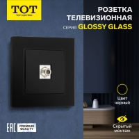 Розетка телевизионная одноместная TOT Glossy Glass, скрытая, стекло, черная