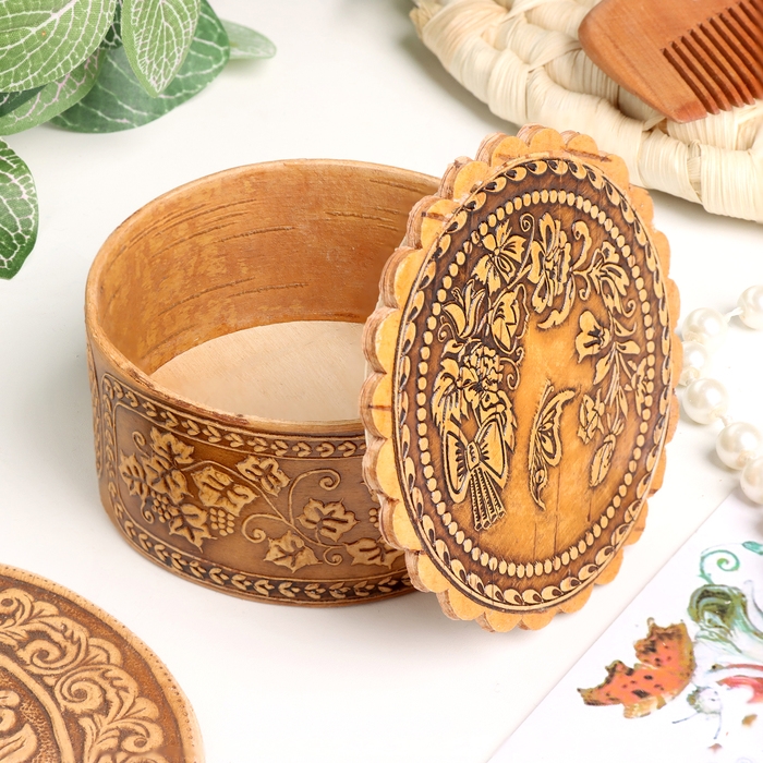 Шкатулка  Шкатулка "Букет с бабочкой", 70 х 35 мм, береста