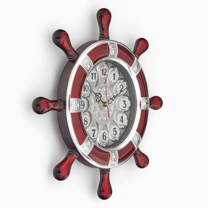 Часы настенные, серия: Море, Часы настенные, серия: Море, "Штурвал" плавный ход, d-35 см,1 АА, 35 х 4 х 35