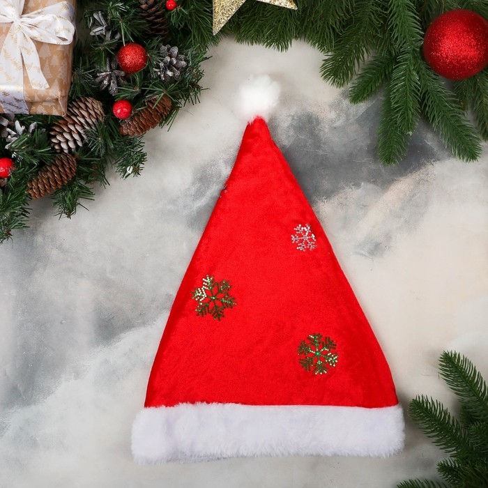 Колпак новогодний  Колпак новогодний "Снежинка колор" 26х35 см, красный