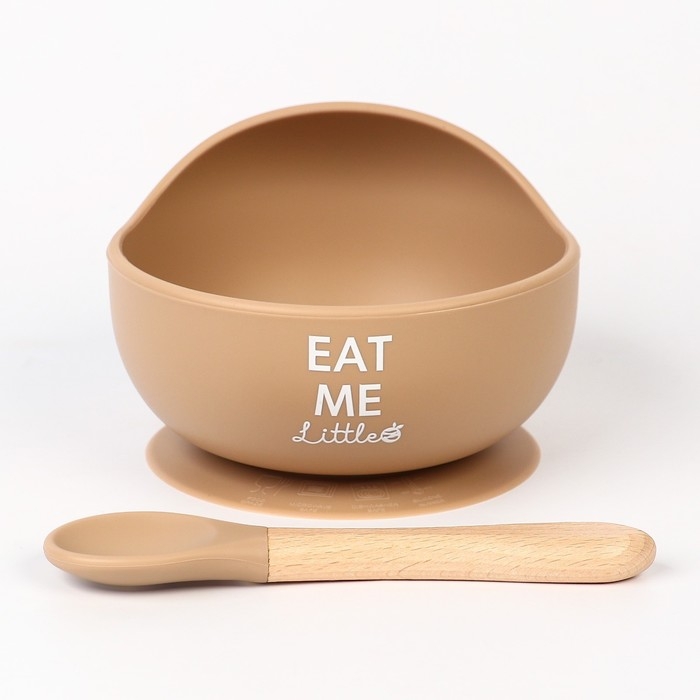 Тарелка детская на присоске, ложка, M&B, бежевый Тарелка детская на присоске, ложка, M&B, бежевый