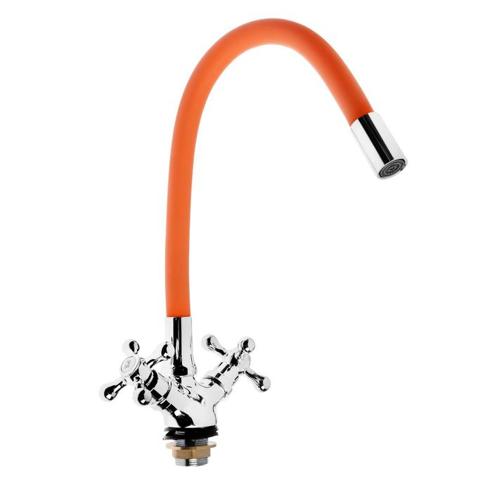 Смеситель для кухни ZEIN Z2107, двухвентильный, силиконовый излив, оранжевый/хром Смеситель для кухни ZEIN Z2107, двухвентильный, силиконовый излив, оранжевый/хром