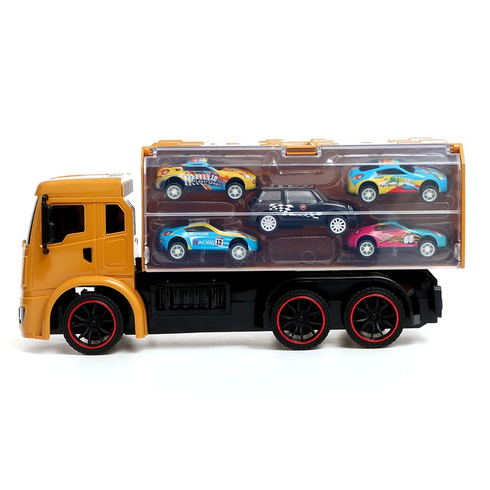 Грузовик радиоуправляемый «Автовоз», с 5 машинками, работает от аккумулятора, цвет жёлтый Грузовик радиоуправляемый «Автовоз», с 5 машинками, работает от аккумулятора, цвет жёлтый