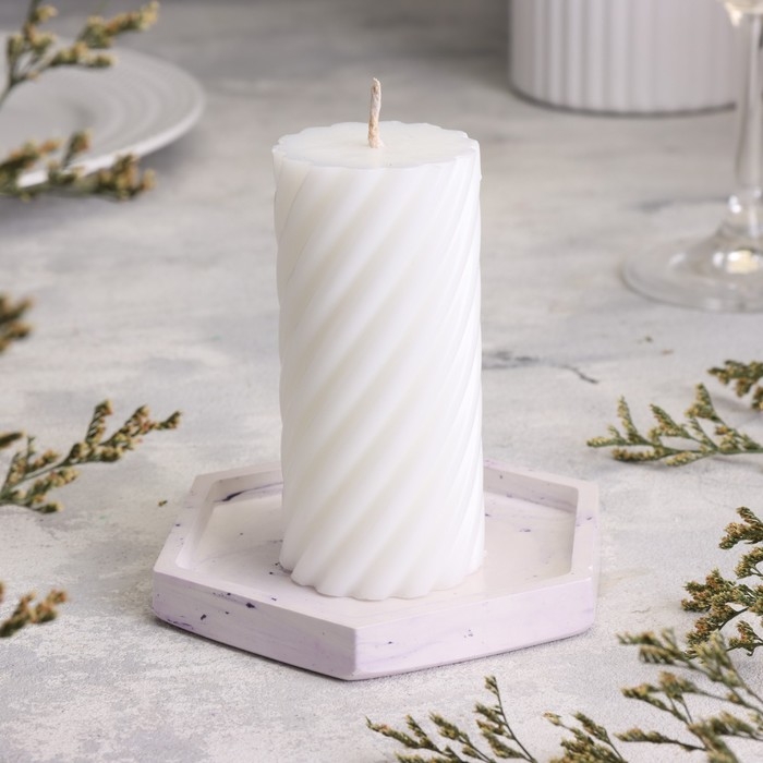 Подсвечник Подсвечник "Шестигранник. Мрамор" из гипса,9,7х11,3х1см,мрамор с фиолетовыми полосками