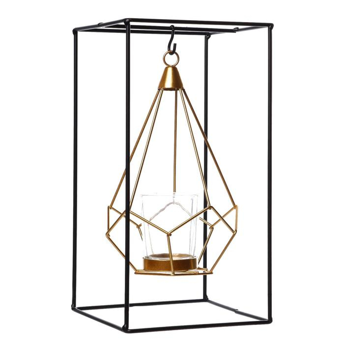 Подсвечник металл на 1 свечу  Подсвечник металл на 1 свечу "Пирамида в прямоугольнике" 26х13х13 см