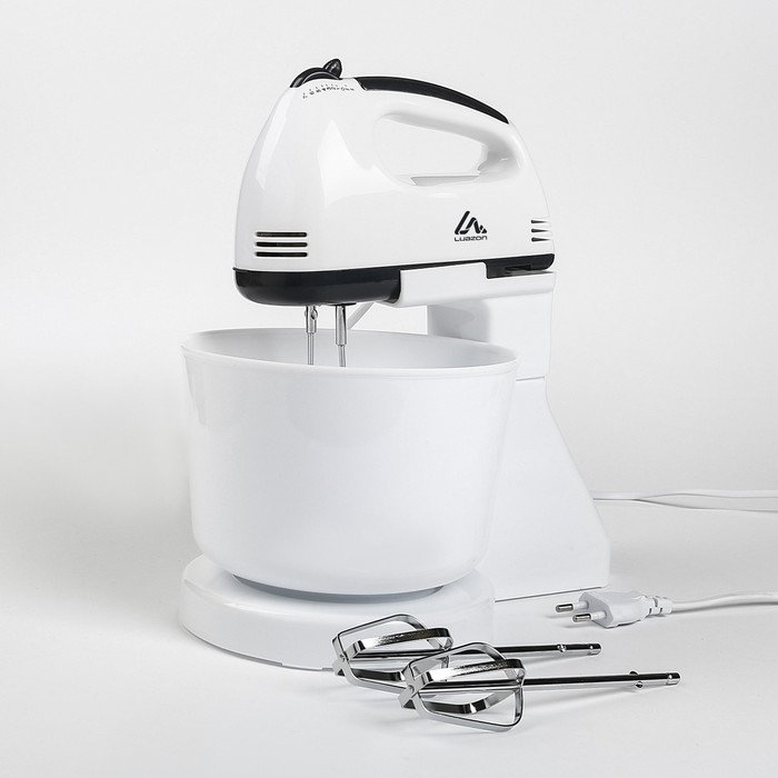 Миксер Luazon LMR-04, ручной, 180 Вт, 7 скоростей, 4 насадки, бело-чёрный