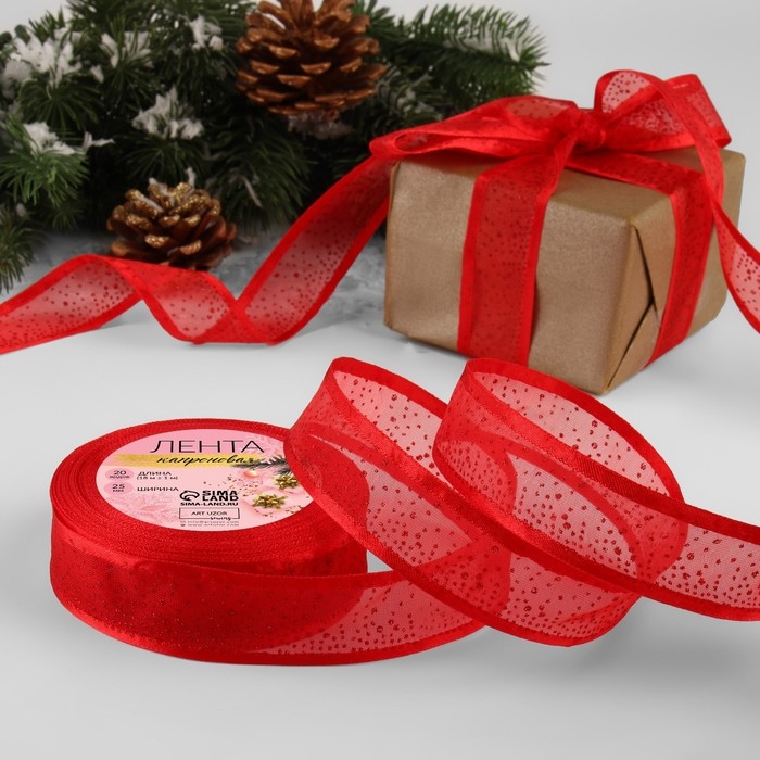 Лента капроновая «Блёстки», 25 мм × 18 ± 1 м, цвет красный Лента капроновая «Блёстки», 25 мм × 18 ± 1 м, цвет красный