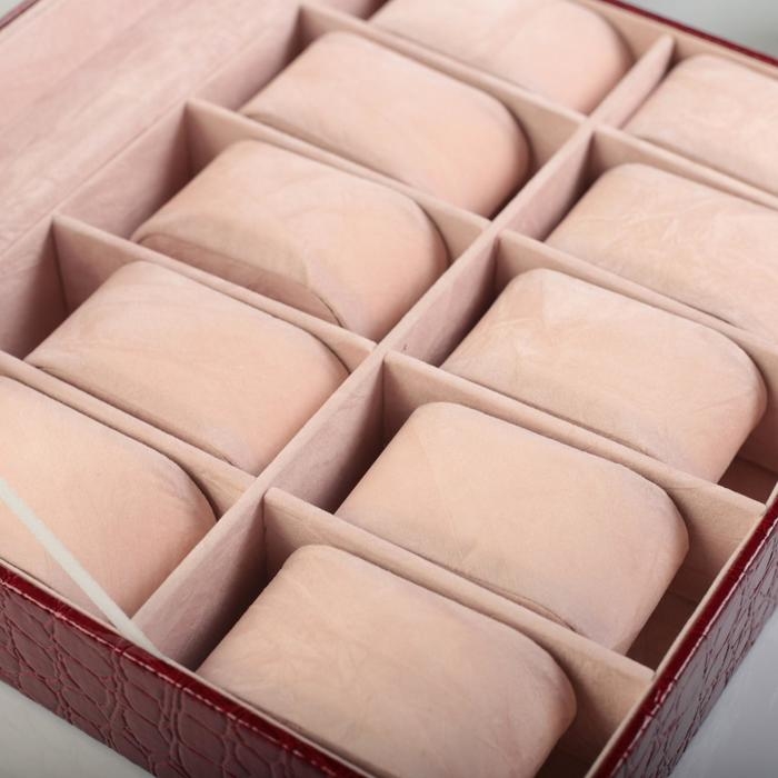 Шкатулка под часы 10 отделений  Шкатулка под часы 10 отделений "Рептилия" красная лак 25,7х11х7,5 см