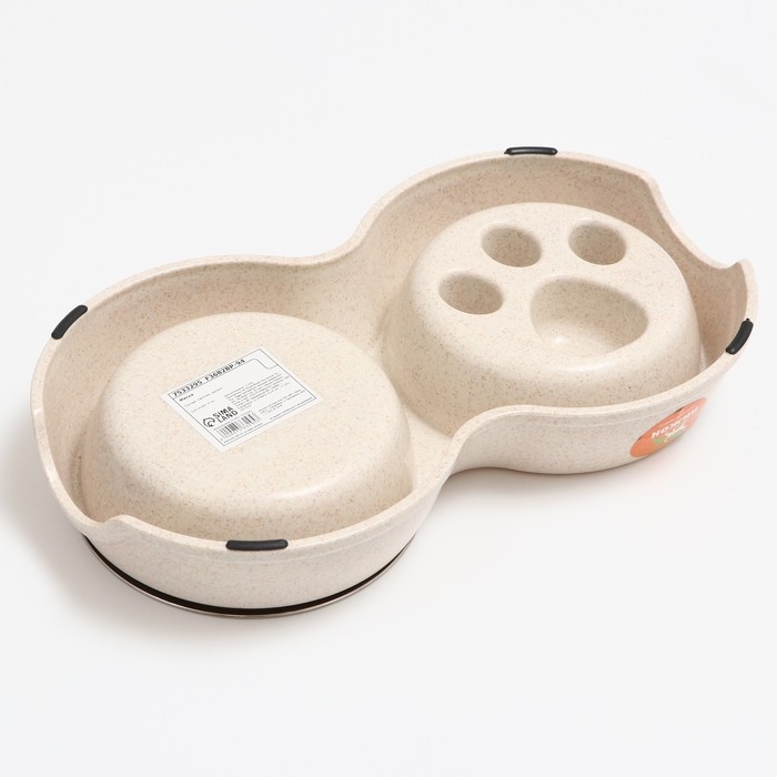 Миска двойная для медленного кормления 30,5 х 17 х 5 см, бежевая Миска двойная для медленного кормления 30,5 х 17 х 5 см, бежевая