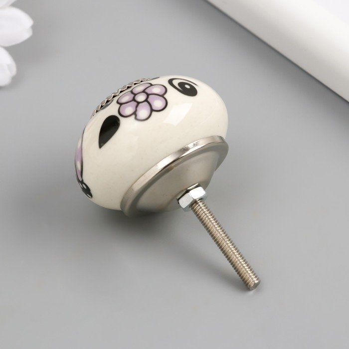 Ручка для шкатулки керамика, металл Ручка для шкатулки керамика, металл "Сиреневые цветы" 4,1х4,1х6 см