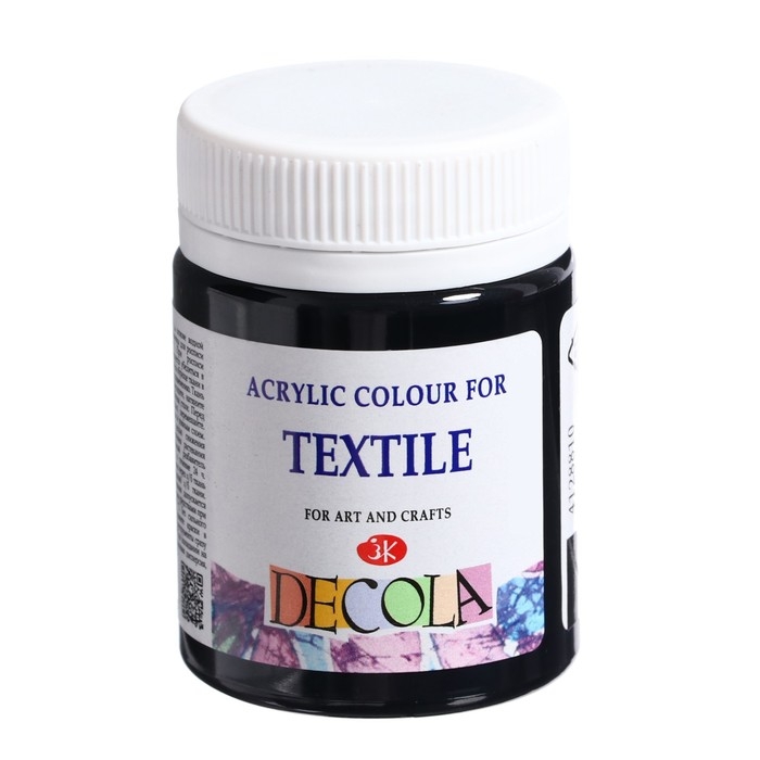 Краска по ткани, банка 50 мл, ЗХК Decola, Чёрная 4128810, (акриловая на водной основе) Краска по ткани, банка 50 мл, ЗХК Decola, Чёрная 4128810, (акриловая на водной основе)