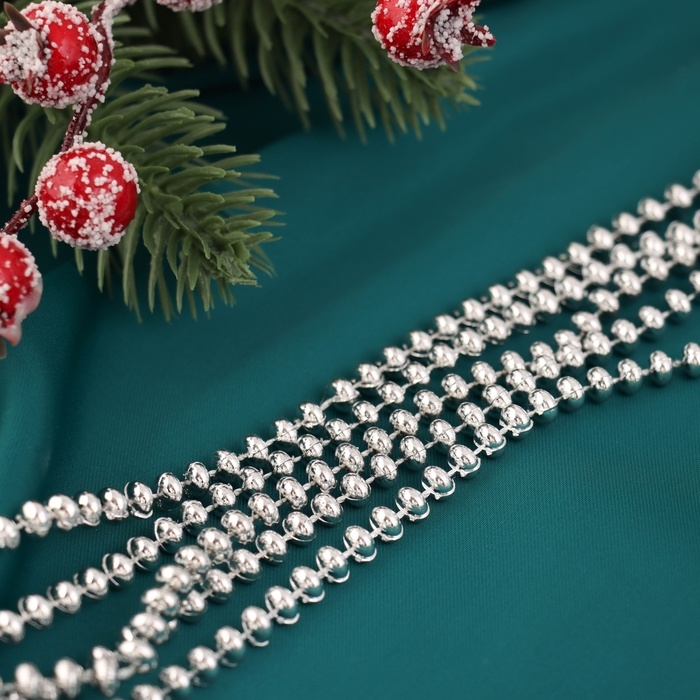 Бусы на ёлку 2 м d-4 мм Бусы на ёлку 2 м d-4 мм "Бусинки" серебро