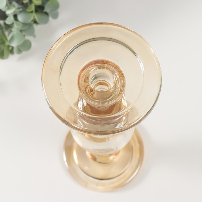 Подсвечник стекло на 1 свечу двусторонний Подсвечник стекло на 1 свечу двусторонний "Классический с шаром" золотистый 11х11х29,5 см