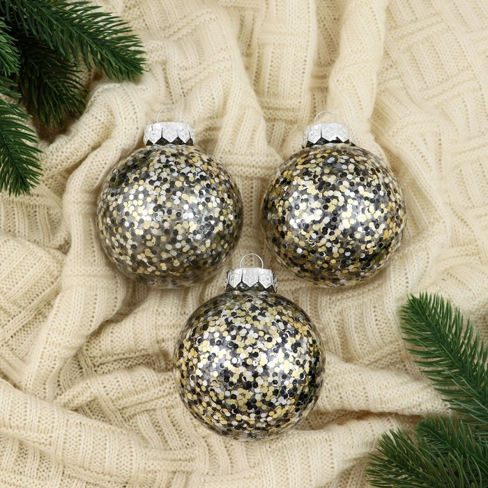 Набор шаров пластик d-8 см, 3 шт Набор шаров пластик d-8 см, 3 шт "Мэдисон" блеск элит