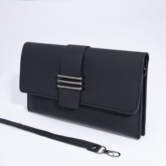 Сумка-клатч на магните, длинный ремень, цвет чёрный Сумка-клатч на магните, длинный ремень, цвет чёрный