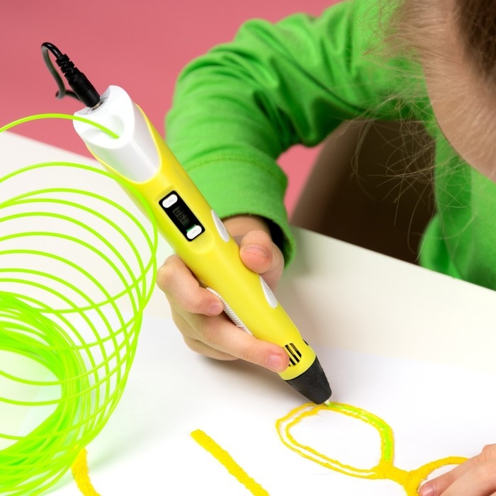 3D ручка Luazon, дисплей, работа с пластиком ABS и PLA, пластик в комплекте, жёлтая 3D ручка Luazon, дисплей, работа с пластиком ABS и PLA, пластик в комплекте, жёлтая