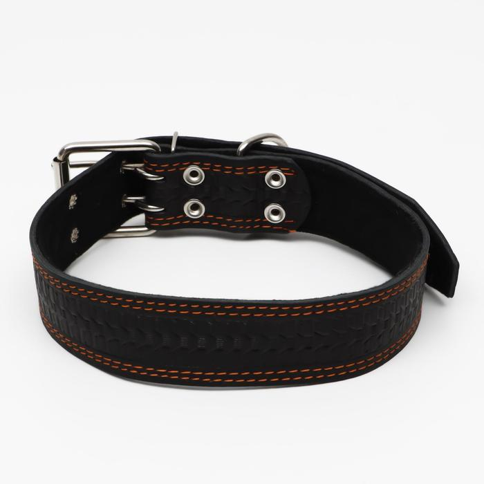 Ошейник кожаный с тиснением на синтепоне, 85 х 4.5 см, ОШ 50-70 см, чёрный Ошейник кожаный с тиснением на синтепоне, 85 х 4.5 см, ОШ 50-70 см, чёрный