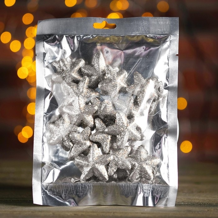 Фигурка для поделок и декора Фигурка для поделок и декора "Звезда", набор 15 шт., размер 1 шт. 3,5×3,5×2 см, цвет серебро