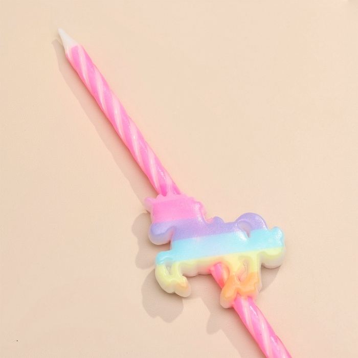 Набор свечей для торта, 4 шт  Набор свечей для торта, 4 шт "Радужные единороги", спиральные, разноцветные