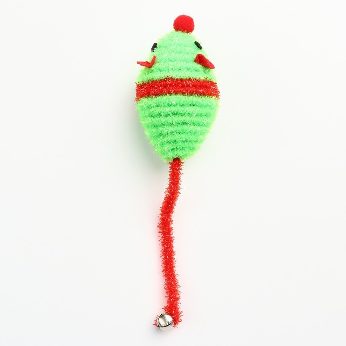 Мышь новогодняя погремушка с бубенчиком, 8 см, зелёная/красная Мышь новогодняя погремушка с бубенчиком, 8 см, зелёная/красная