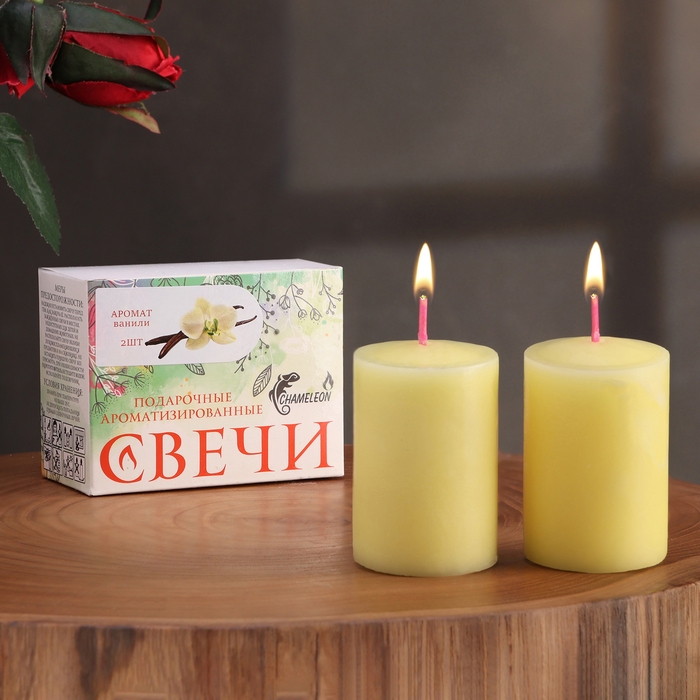 Набор свечей-столбиков 2 шт, 4х6 см, ваниль Набор свечей-столбиков 2 шт, 4х6 см, ваниль