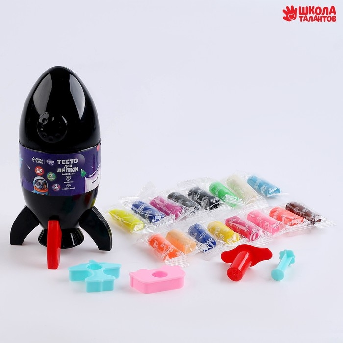 Тесто для лепки «Ракета» 15 цветов по 5 г, 2 формы, пресс Тесто для лепки «Ракета» 15 цветов по 5 г, 2 формы, пресс