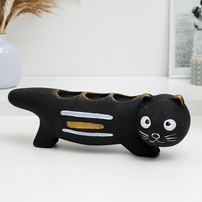 Подсвечник "Леопольд" черный с росписью, 12см