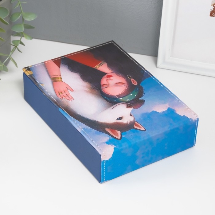 Шкатулка кожзам для украшений с зеркалом  Шкатулка кожзам для украшений с зеркалом "Девушка с хаски" 15х21,5х5,5 см