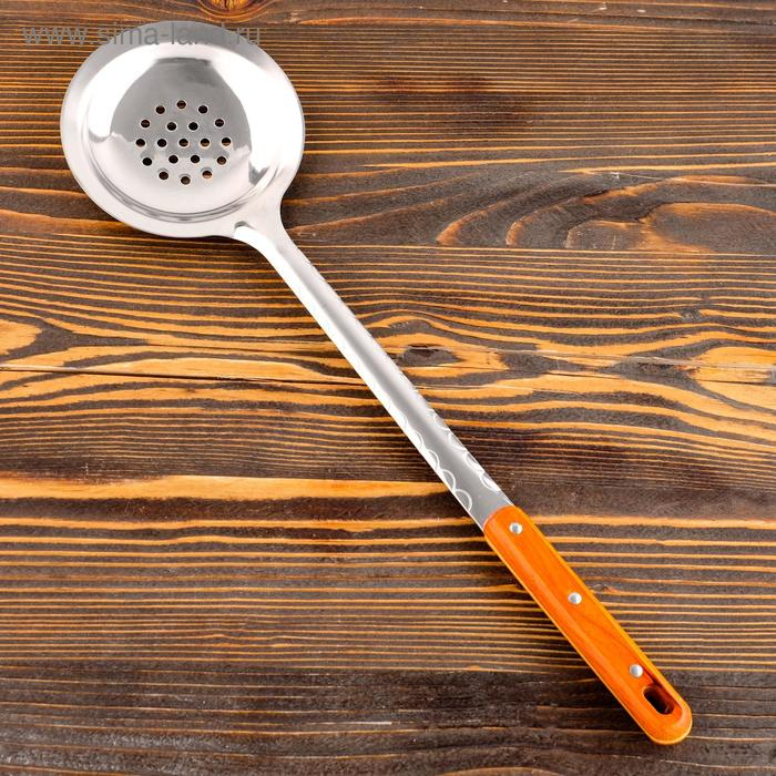 Шумовка для казана узбекская 45см, диаметр 12см, с деревянной ручкой Шумовка для казана узбекская 45см, диаметр 12см, с деревянной ручкой