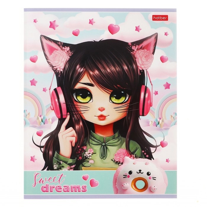 Тетрадь 40 листов в клетку Тетрадь 40 листов в клетку "Девочка-кошка", обложка мелованный картон, блок офсет 65г/м2, МИКС