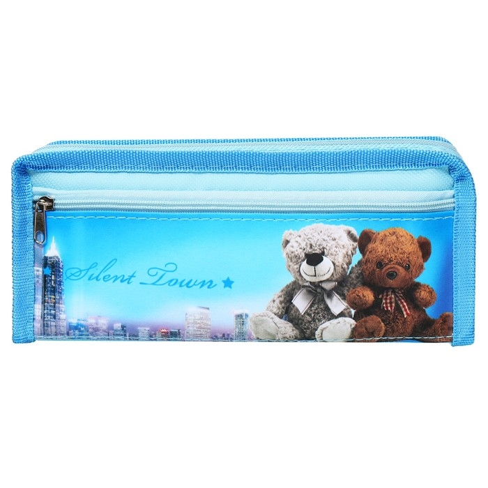 Пенал школьный на молнии Calligrata Пенал школьный на молнии Calligrata "Мишки", 2 отделения, голубой