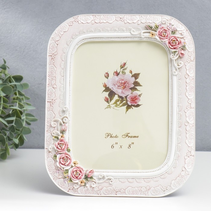 Фоторамка полистоун 15х20 см Фоторамка полистоун 15х20 см "Розы и кружево" 26х21,5 см