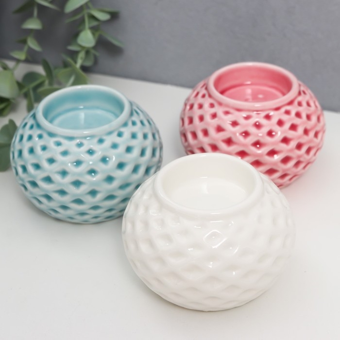 Подсвечник керамика на 1 свечу Подсвечник керамика на 1 свечу "Сетка с ромбами" МИКС 6х8х8 см