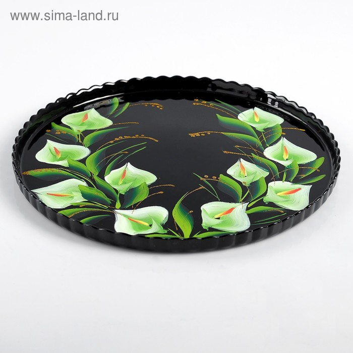 Поднос Поднос "Каллы на черном" художественная роспись 28 см