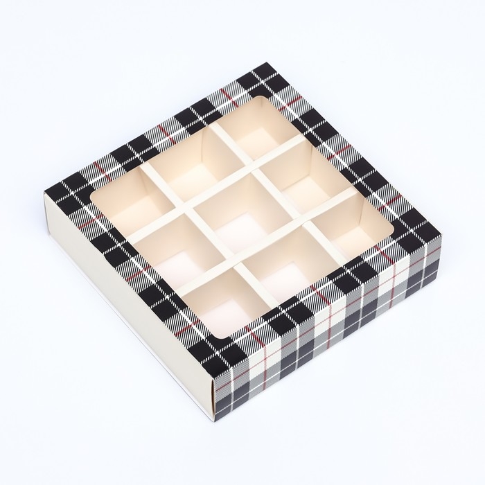 Коробка для 9 конфет с обечайкой , Коробка для 9 конфет с обечайкой , "Мужской" 13,8 х 13,8 х 3,8. Кондитерская упаковка