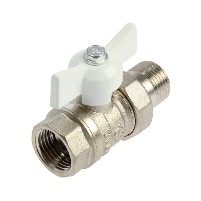 Кран шаровой "ГАЛЛОП" DN-15 232, с американкой 1/2", "бабочка" белая, никелированный