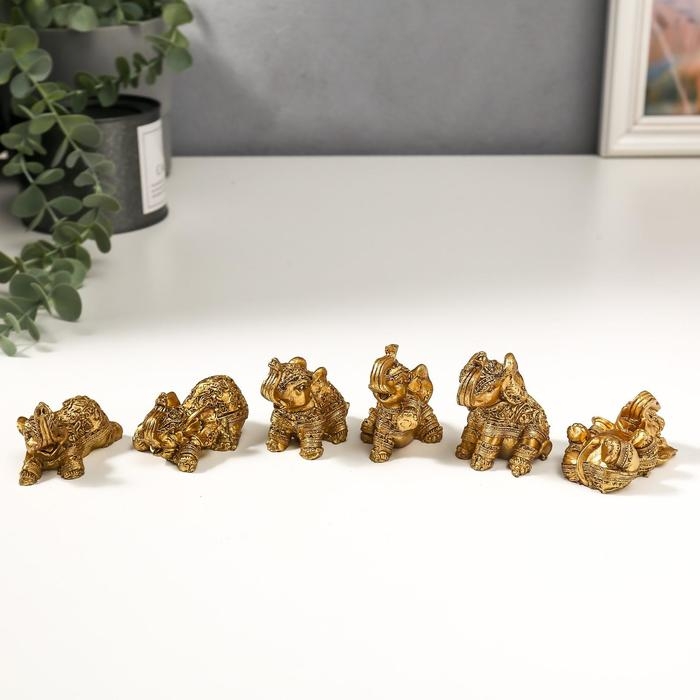 Сувенир полистоун Сувенир полистоун "Золотые слоники, рисунки на попоне" набор 6 шт 4,7х5,5х3 см