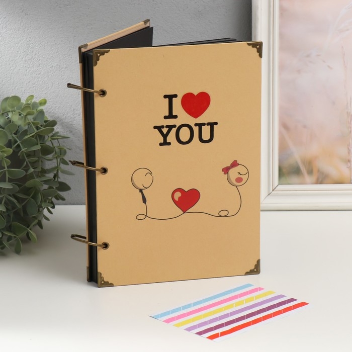 Фотоальбом на кольцах 30 листов Фотоальбом на кольцах 30 листов "Признание в любви" чёрные листы 26х18 см