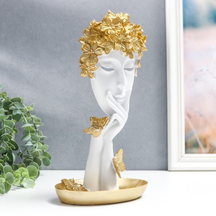 Сувенир полистоун подставка  Сувенир полистоун подставка "Девушка с золотыми цветами в волосах" белый 28х14,5х10 см