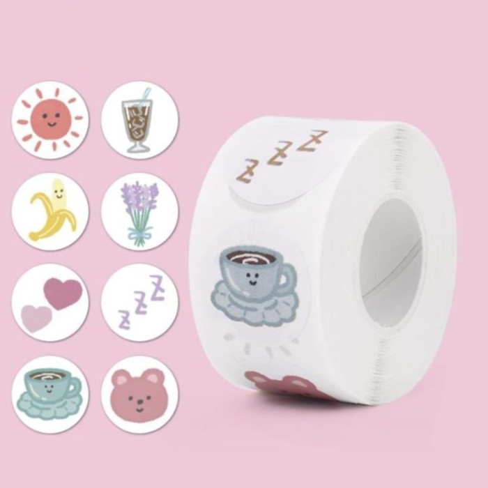 Наклейка бумага Наклейка бумага "Весёлые картинки" d=2,5 см 500 шт в рулоне 3х5,5х5,5 см