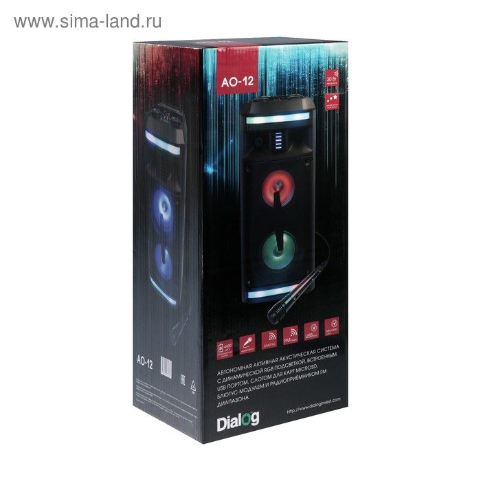 Портативная караоке система Dialog Oscar AO-12, 30 Вт, FM, AUX, USB, BT, Li-Ion 3600 мАч Портативная караоке система Dialog Oscar AO-12, 30 Вт, FM, AUX, USB, BT, Li-Ion 3600 мАч