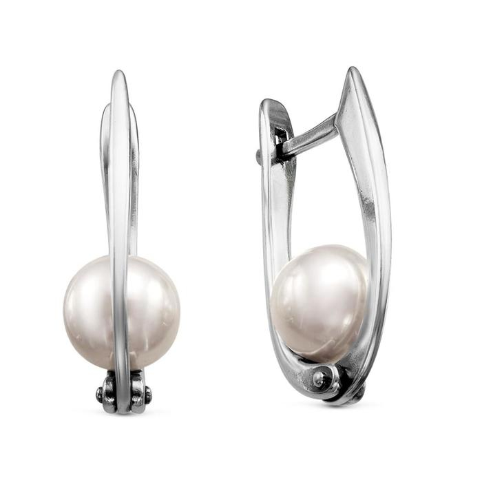 Серьги «Жемчуг» качели, посеребрение с оксидированием, цвет белый Серьги «Жемчуг» качели, посеребрение с оксидированием, цвет белый