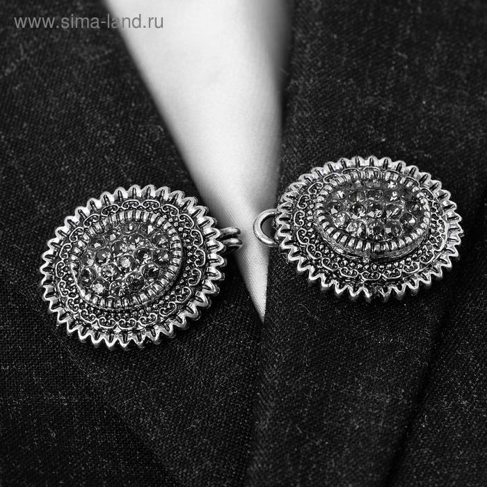 Зажим для кардигана «Овал» в рамке, цвет серый в чернёном серебре Зажим для кардигана «Овал» в рамке, цвет серый в чернёном серебре