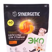 Капсулы для стирки темного и цветного белья SYNERGETIC WHITE табак и ваниль, 40 шт