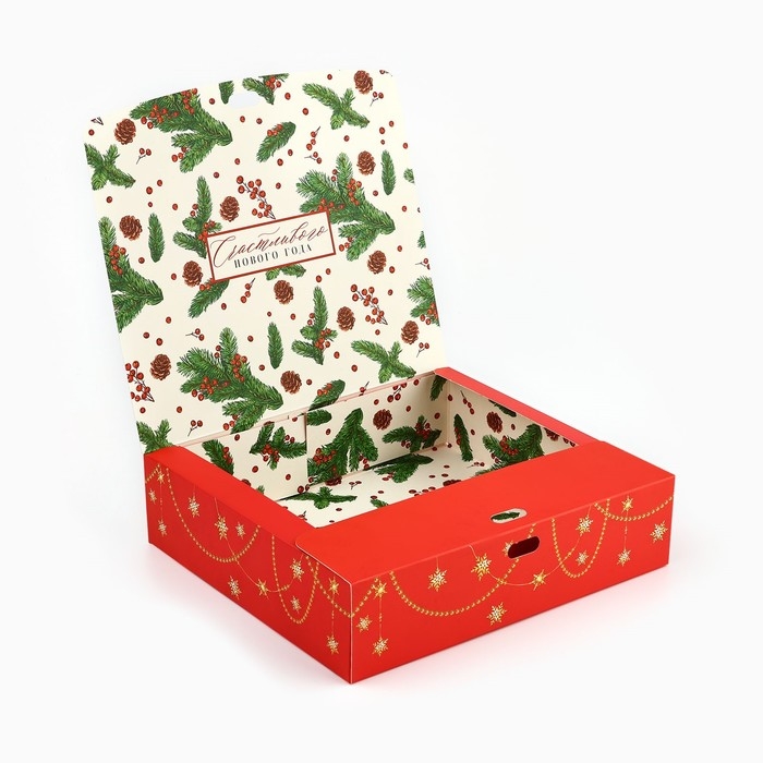 Коробка подарочная новогодняя складная двухсторонняя «Новогодние игрушки», 20 х 18 х 5 см, Новый год Коробка подарочная новогодняя складная двухсторонняя «Новогодние игрушки», 20 х 18 х 5 см, Новый год