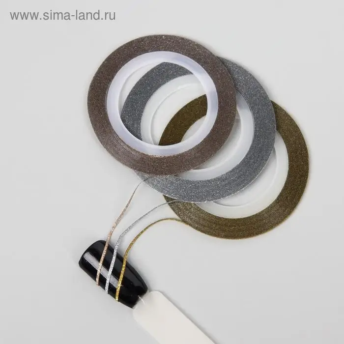 Лента клеевая для декора ногтей «Блёстки», 3 шт., 1 мм, 18 м, серебристая, золотистая, бронзовая