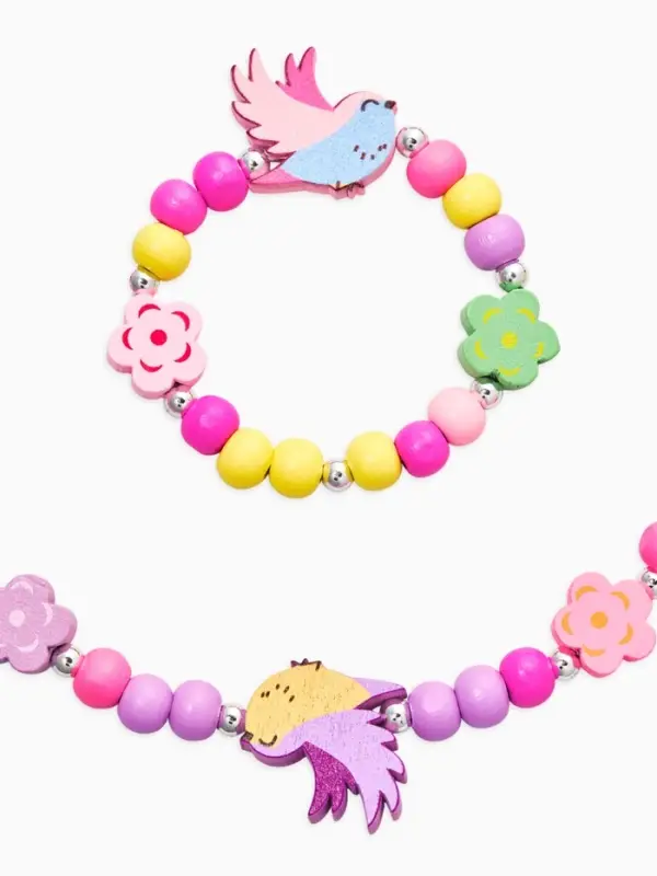 Набор детских украшений "Выбражулька" птички, 2 предмета: бусы, браслет, разноцветный