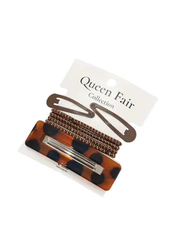 Набор для волос QF &laquo;Флоренс лео&raquo;, 4 резинки 6.5 см, заколка - автомат МИКС 8 см, 2 заколки 4.5 см, коричневый